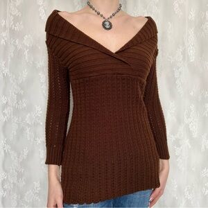 Y2K Fairycore Brown Off The Shoulder Sweater
